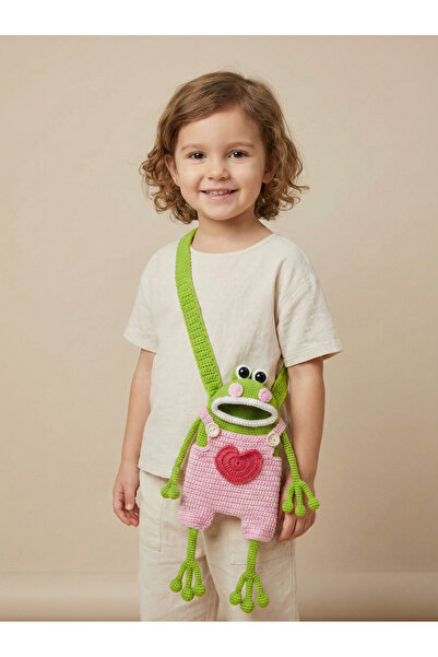 Talinhandmade El Örgüsü Kurbağa Figürlü Amigurumi Çocuk Çantası | Koton İp | ...