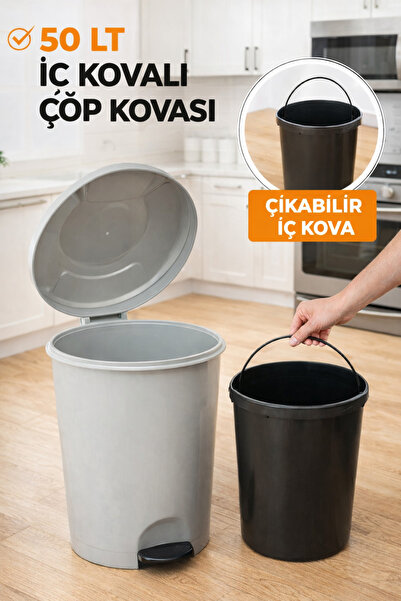 ŞENFA HOME 50 Litre Pedallı Çöp Kovası Kapaklı | Dayanıklı Plastik | Mutfak B...