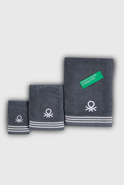 Benetton Home Banyo Havlu El Yüz Vücut Koyu Gri %100 Pamuk 3 Lü Set 70x140 cm...