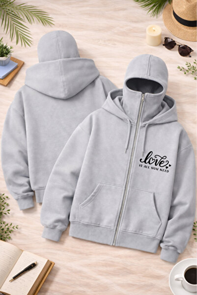 Pink Sky Unisex Love Printed Zippered Hooded Sweatshirt