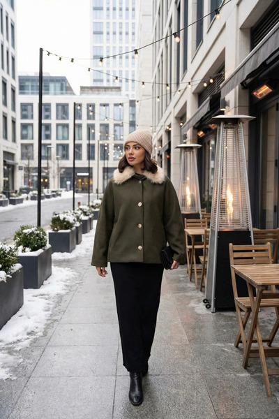 PASTELASTORE Fur Collar Lined Cashmere Jacket Coat 2121