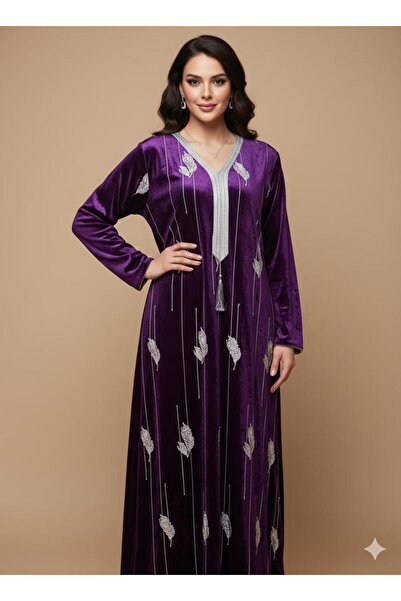 KALDE Velvet jalabiya with silver patterns, comfortable design