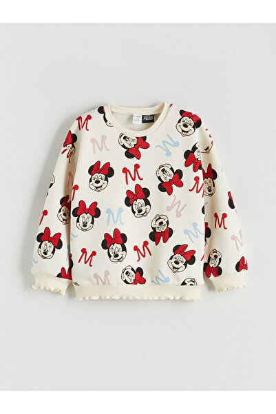 LC Waikiki Mg Trend'En Lcw Waikiki Ecru Minnie Mouse Printed Girls' Thick Swe...
