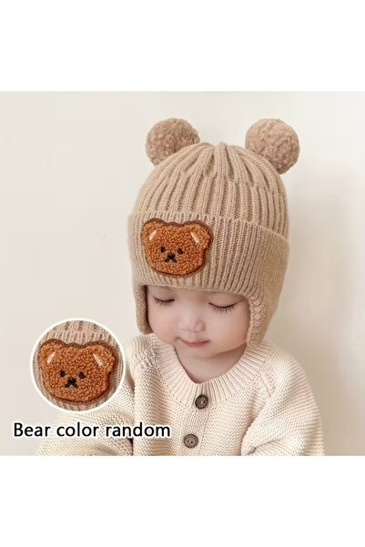 GlassySKY (10-24 Months) Teddy Bear Themed Ear Protection Winter Knitted Hat ...