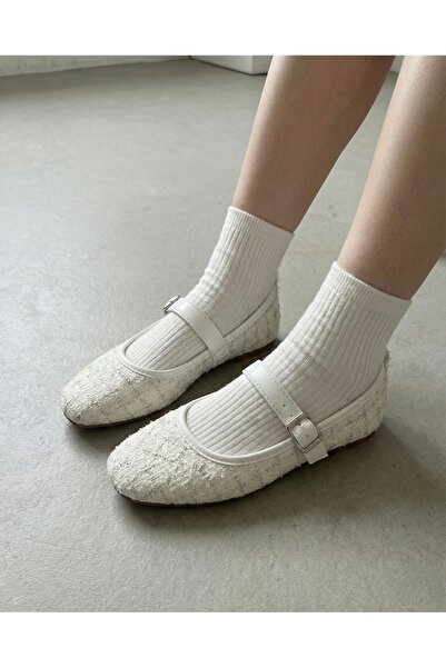 ICELAKE Lady Tüvit Kumaş Mary Jane Babet Şık Tokalı Ortopedik Taban Günlük Ay...