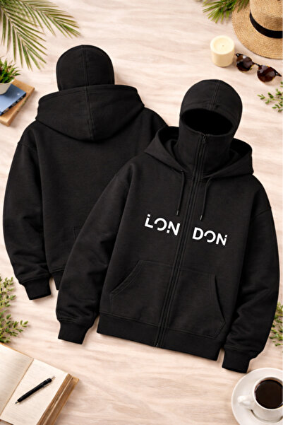 Pink Sky Unisex London Printed Zippered Hooded Sweatshirt