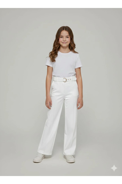 Yonca Çocuk Pulcino Kids 25500 Girls' Wide Leg Pants with Belt
