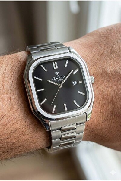 Reward Klasik Erkek Kol Saati | 42 mm Köşeli Çelik Kasa, Siyah Kadran, Çelik ...