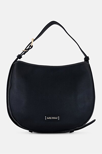 Kathy Ireland حقيبة كتف نسائية بشعار العلامة التجارية، باللون الأسود
