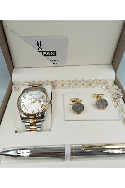 LV LEFAN طقم ساعة هدية مكون من ساعة وعلبه وكبك وقلم ومسبحة