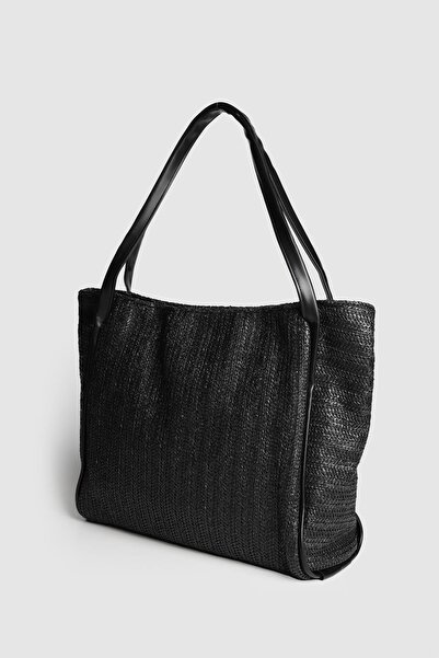 Store حقيبة كتف نسائية كبيرة الحجم من القش