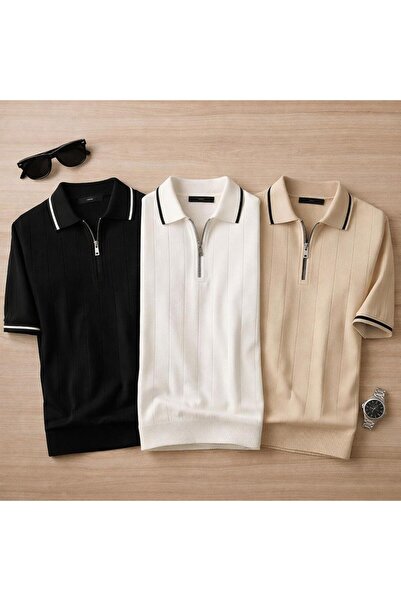 laçin life 3 Items in One Package Polo Collar Knitwear Tshirt