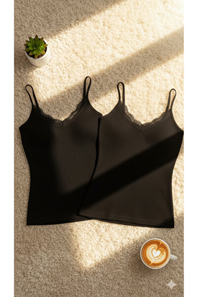 ROZELT قميص داخلي نسائي بحمالات من القطن والمودال مع تفاصيل من الدانتيل باللو...