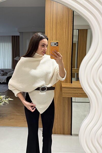 Gizem Ecemiş سترة شتوية عصرية بقصة غير متماثلة وياقة عالية بدون حزام