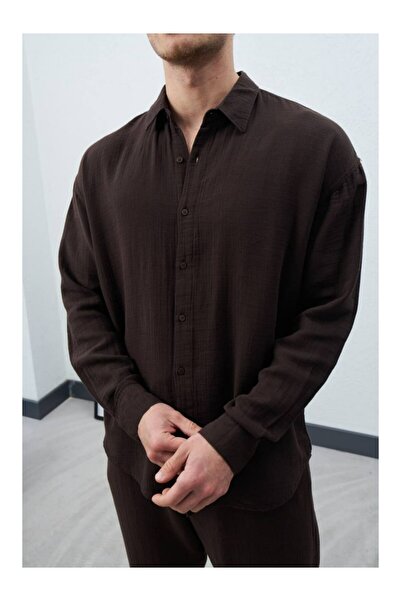 perasttesktil Men's Muslin Fabric Oversized Shirt