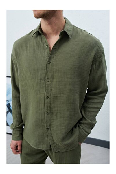 perasttesktil Men's Muslin Fabric Oversized Shirt