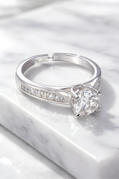 mosmoda Gümüş Zirkon Tektaş Yüzük, Ayarlanabilir