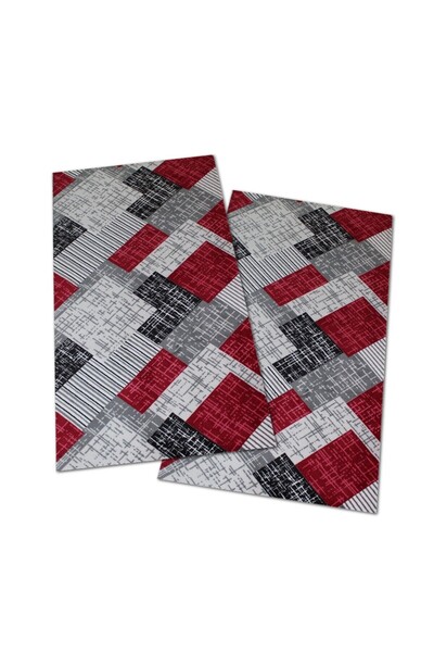 OEM Set of 2 Non-Slip Rugs Burgundy, Polyester, 80 x 150 / 80 x 150 cm