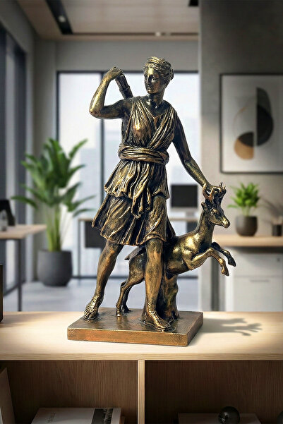 ZAP AKSESUAR Diana ve Geyik Heykeli Antik Bronz Eskitme Mitolojik Figür Avcı ...