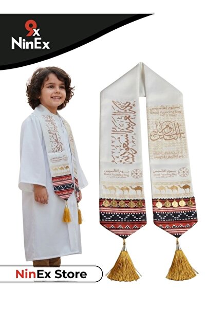 Premium Saudi Founding Day Traditional Kids Outfit with Heritage Scarf Nation...