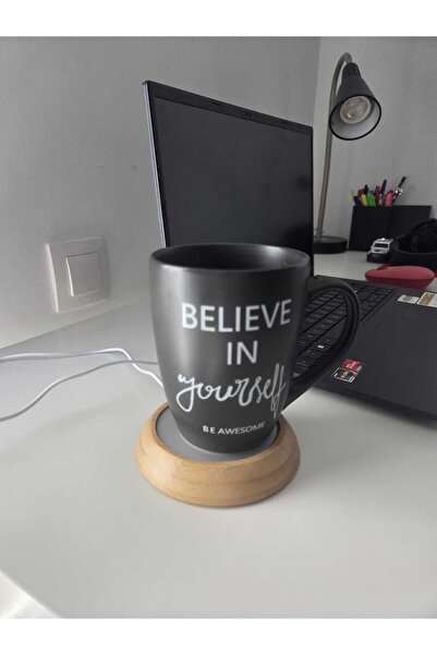 OEM Electric mug warmer with USB cable with wood effect 10 cm and black ceram...