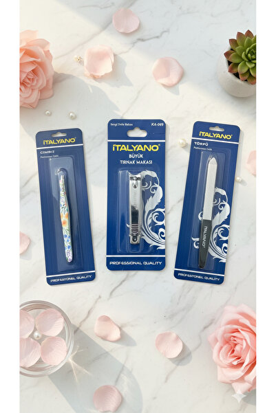 İtalyano مجموعة العناية الاحترافية (ملقط، مقص أظافر كبير، مبرد أظافر)