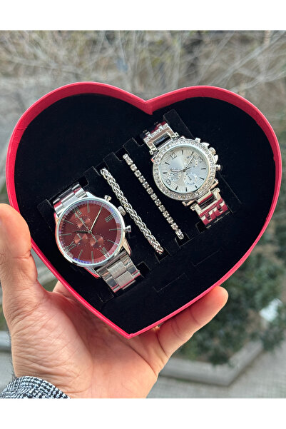 Tulpar Special Design Lover Couple Wristwatch Set in Red Heart Box