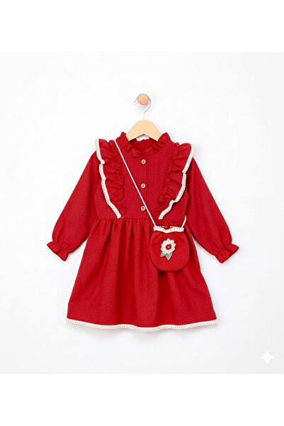DFN Kız Bebek Kırmızı Fırfırlı Elbise – Askılı Çantalı, Uzun Kollu, Günlük & ...