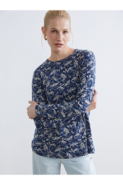 LC Waikiki Bluză cu model guler rotund bleumarin