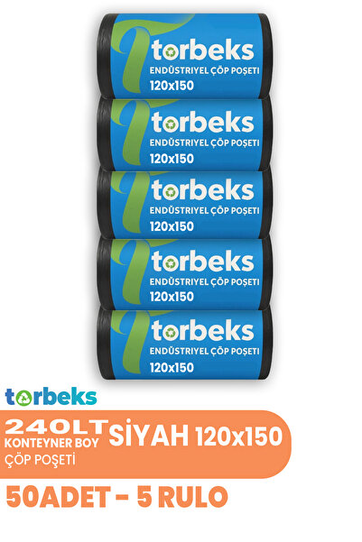 Torbeks 5 RULO - 50 ADET 240 lt Konteyner Boy Endüstriyel Çöp Poşeti - 120x15...