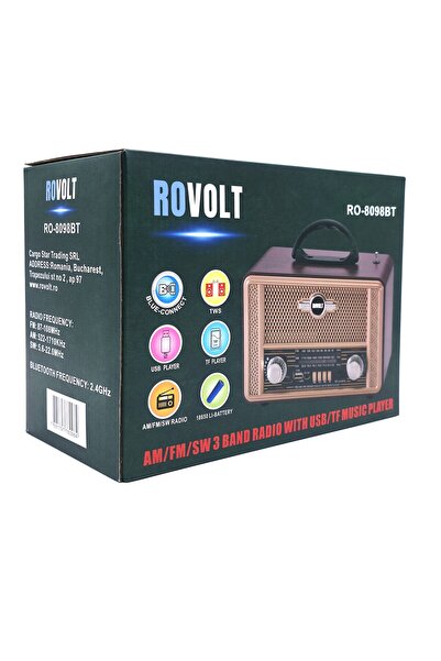 Rovolt Radio RO-8098BT cu Bluetooth – Radio AM/FM/SW cu 3 benzi, player USB/T...
