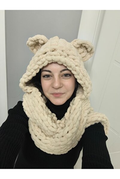 tnhn store Puffy Balaclava, Atkı Bere Birleşik Yumuşak Ayıcık Balaclava