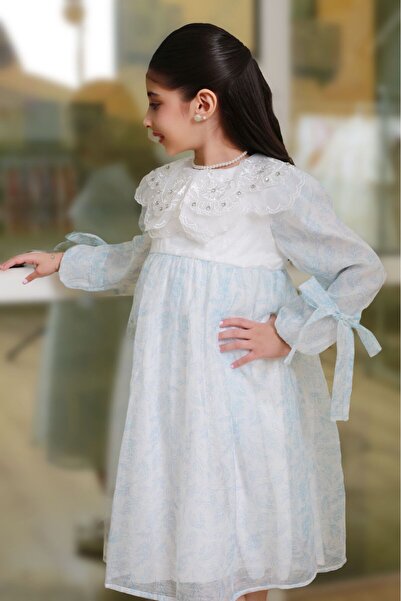 gmax Girls' dress with a botanical print collar