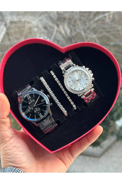 Tulpar Special Design Lover Couple Wristwatch Set in Red Heart Box
