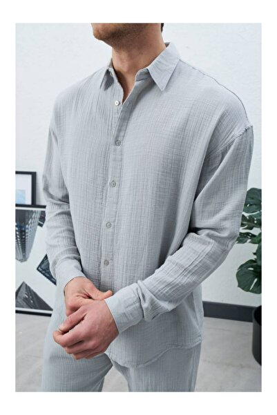 perasttesktil Men's Muslin Fabric Oversized Shirt