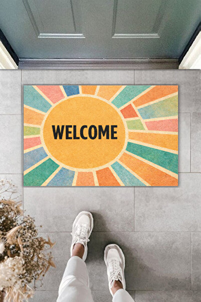 Rugmood طباعة رقمية حديثة - نمط شمس ملون للترحيب - سجادة أمام الباب