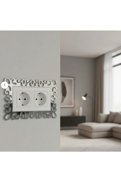 pleksisanati Çiftli Dekoratif Gümüş Rengi Modern Priz Çerçevesi Priz Kenarı Süsü