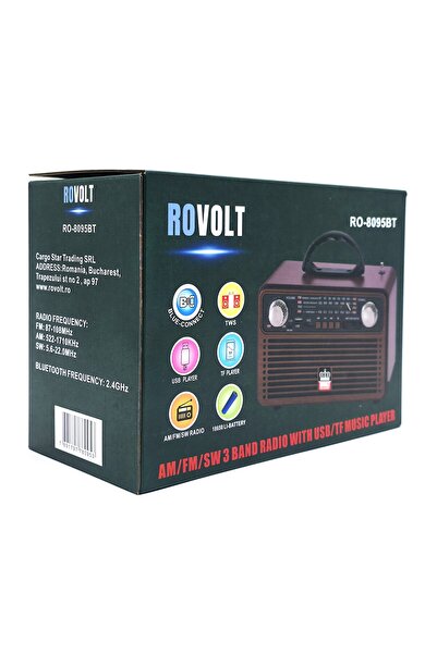 Rovolt Radio RO-8095BT cu Bluetooth – Radio AM/FM/SW cu 3 benzi, player USB/T...