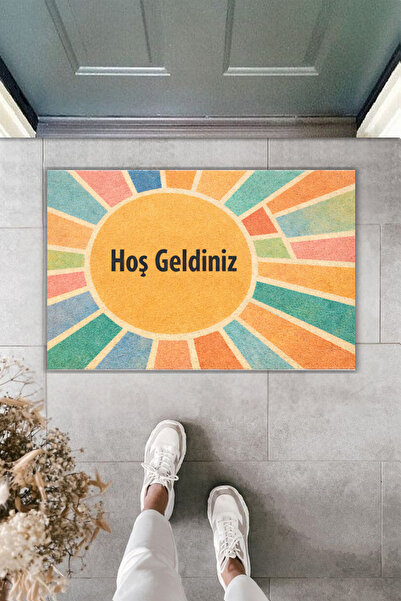 Rugmood طباعة رقمية حديثة - نمط شمس ملون للترحيب - سجادة أمام الباب