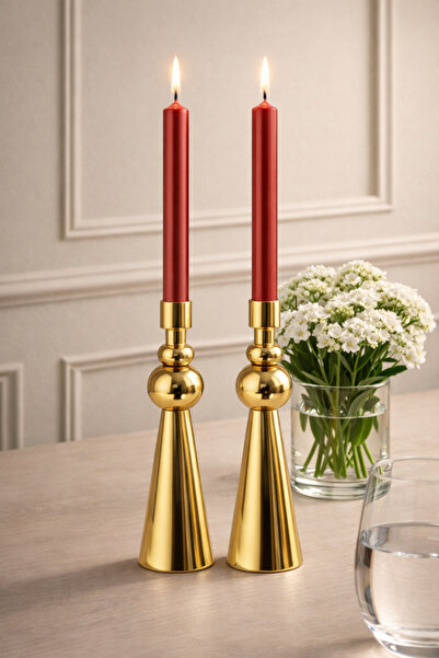 EvLight 2’Li Zen Dekoratif Gold Metal Şamdan Mumluk