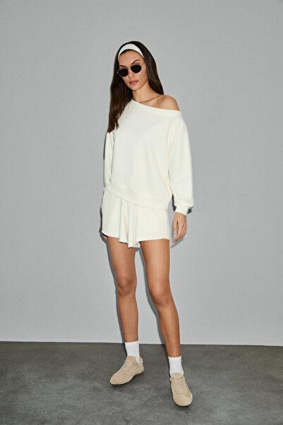 GRIMELANGE PUNNUET Kadın Organik Pamuklu Kayık Yaka Beli Lastikli Çift Cepli ...