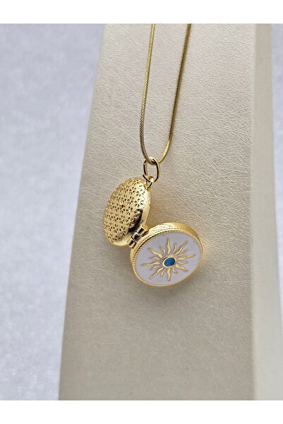 Mosso Steel قلادة فولاذية بغطاء قابل للفتح على شكل شمس لون ذهبي