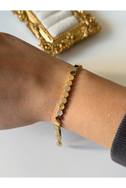 Charmist Steel Gold Honeycomb Zircon Stone Bracelet