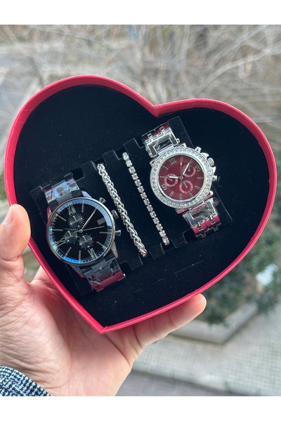 Tulpar Special Design Lover Couple Wristwatch Set in Red Heart Box