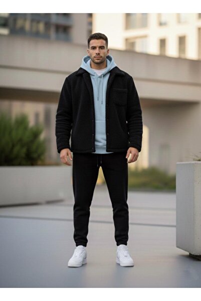 Combineman35 Trening negru pentru bărbați, cu 3 fire, cu detalii șardon, și b...