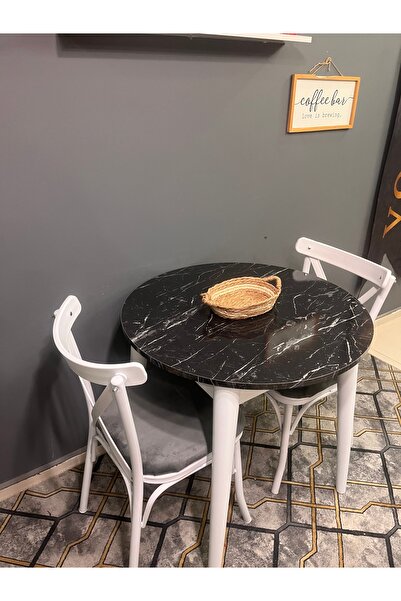 VOGUE TASARIM VE AKSESUAR 80 cm yuvarlak siyah mermer rengi yemek mutfak balk...