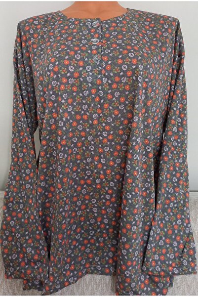 Anne Er Clothing Paper Print Combed Cotton Blouse Long-Sleeve Crew Neck 3 But...