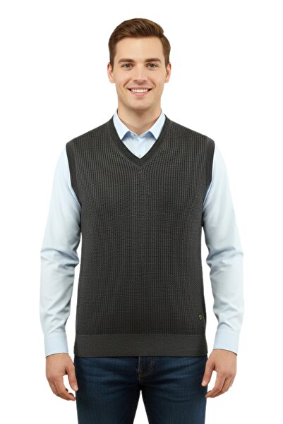 Çizgi Triko Men's V-Neck Sweater Steel Knit Regular Fit 5208H Bgl-St04960