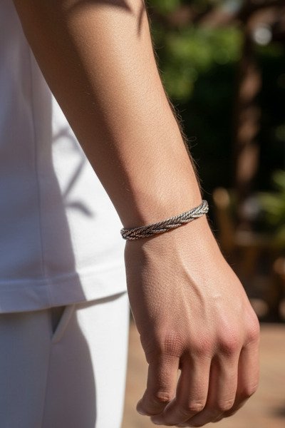 Sevil Gülgün Atelier El Yapımı Saf Bakır Örgü Bileklik - İnce Örgü Katmanlı T...