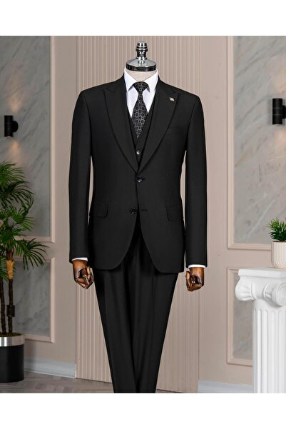 TerziAdemAltun Italian Style S Slim Fit Peaked Lapel Jacket Vest Pants Suit B...